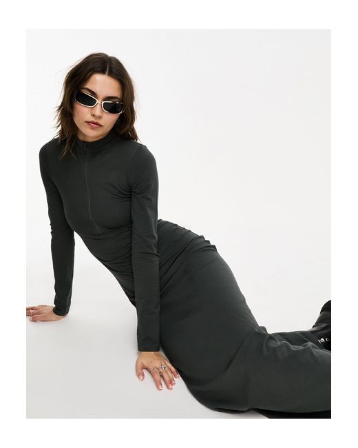 Collusion Black Long Sleeve Zip Mock Neck Maxi Dress
