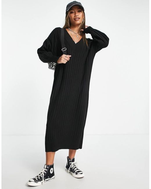 ONLY Black Knitted V Neck Midaxi Dress