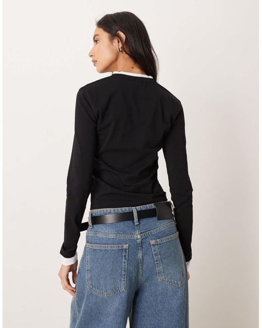 ASOS Black – mehrlagiges, langärmliges henley-oberteil