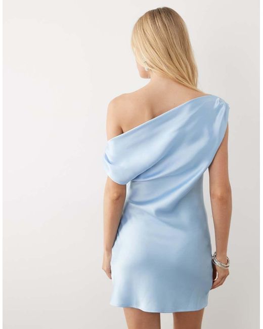 ASOS Blue Satin One Shoulder Drape Mini Dress