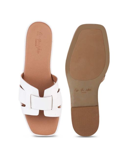 OFF THE HOOK White Heath Leather Slip On Flat Sandals