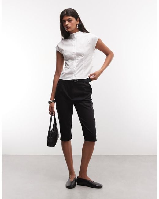 Reclaimed Vintage White Funnel Neck Fitted Poplin Shirt