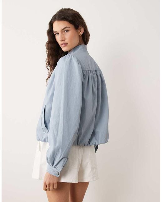 Miss Selfridge Blue Faux Leather Gathered Detail Jacket