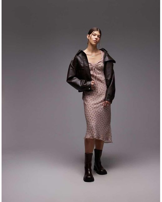 emory park Gray Check Print Long Sleeve Midaxi Dress