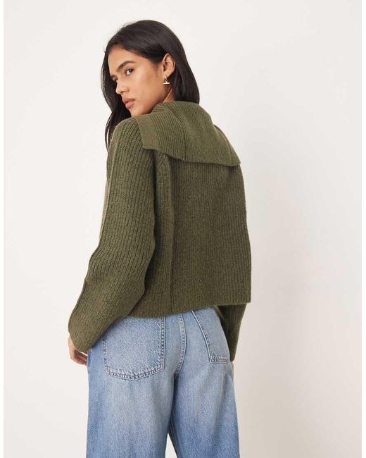 ASOS Green Sailor Collar Fisherman Rib Cardigan