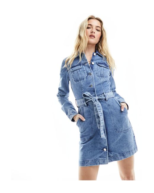 Miss Selfridge Blue – langärmliges jeans-minikleid