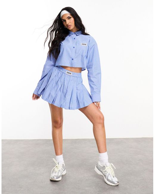 ASOS Blue Pleated Mini Skirt With Woven Label