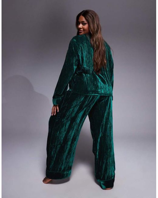 ASOS Blue Asos Design Curve Velvet Texture Pajama Set