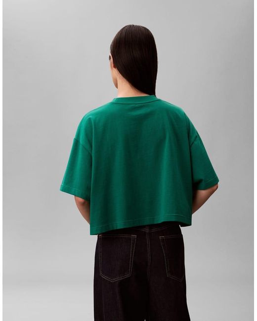 Calvin Klein Green Heritage Logo Cropped Boxy T-shirt