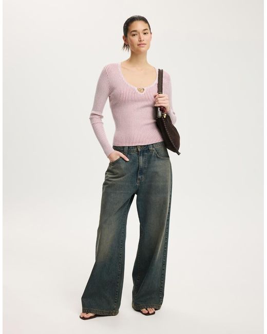 Cotton On Pink Two Tone Rib Keyhole Knit