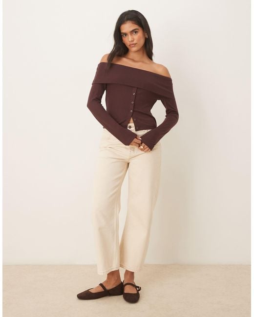 ASOS Brown Off The Shoulder Button Down Top