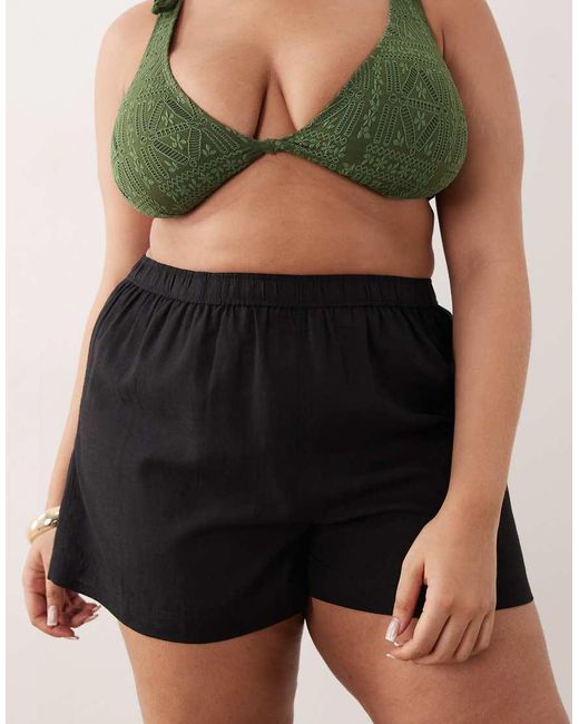 ASOS Black Asos Design Curve Ipanema Sheer Beach Shorts With Linen
