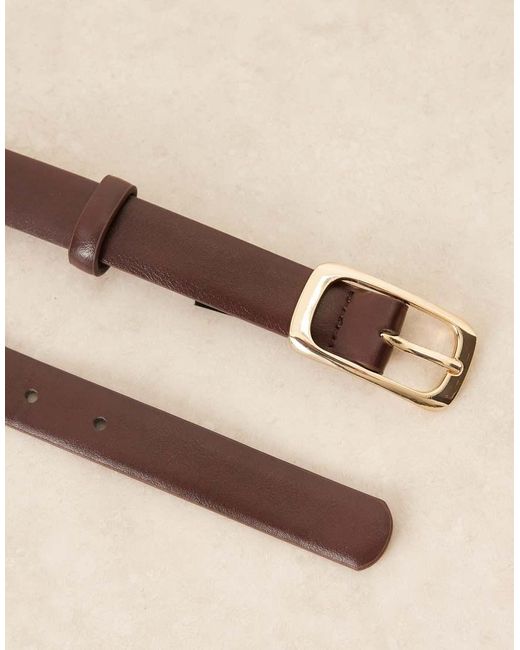 Cintura Slim Scuro Con Fibbia Color Oro Rettangolare di Mango in Natural