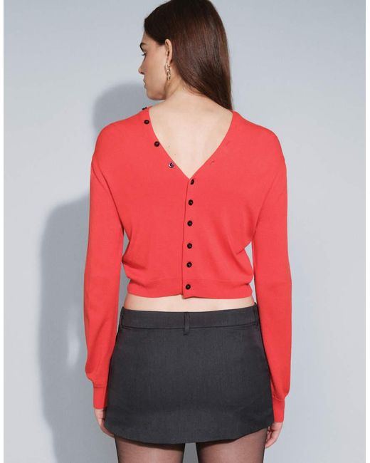 Mango Red Button Detail V Neck Cardigan