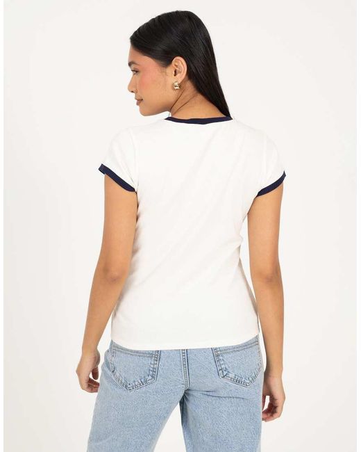 Brave Soul White Cotton Rich Contrast Trim T-Shirt