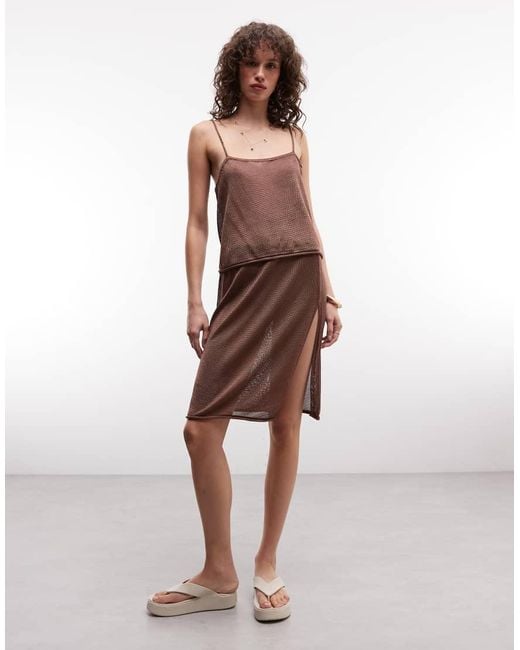 Monki Brown Festival Crochet Cami Top Co-Ord