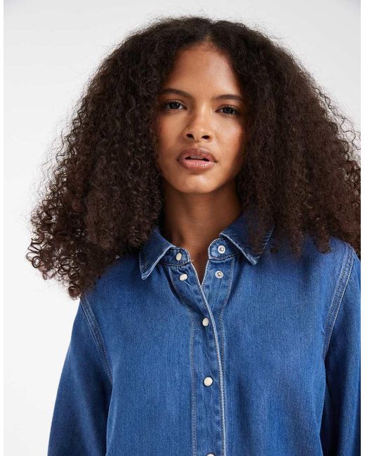 Object Blue Button Down 2/4 Sleeve Top
