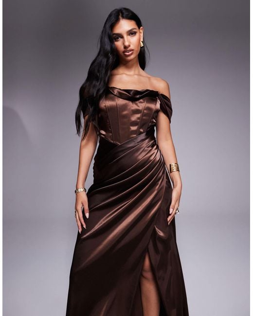 brown maxi dress corset Red Midi Dress With Chain Belt Small main image 0