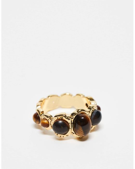 ASOS Metallic Limited Edition 14K Plated Ring With Real Tigers Eye Semi Precious Stone Design