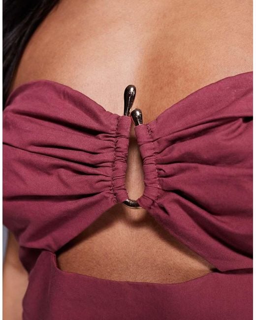 4th & Reckless Purple Linen Look Bandeau Gold Hardware Detail Cut-out Maxi Dress