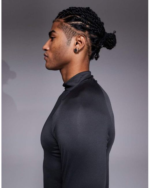 4505 Blue Icon Training Long Sleeve Muscle Fit Base Layer Top With Mock Neck for men