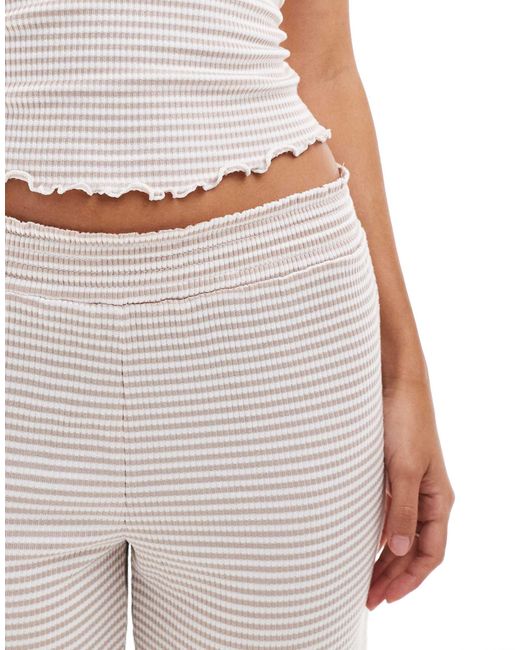 Boux Avenue White Ribbed Stripe Print Cami Pyjama Top And Pants Set