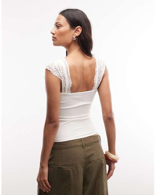 Reclaimed Vintage White Cream Lace And Jersey Mix Vest Top