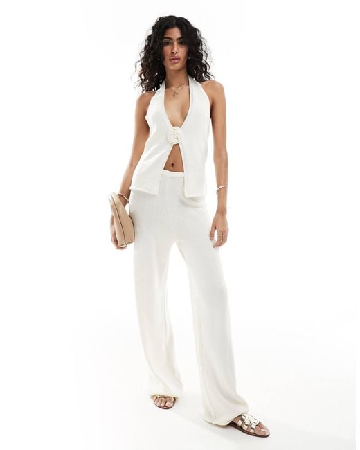 4th & Reckless White Maribel Fine Gauge Knit Beach Top Co-ord