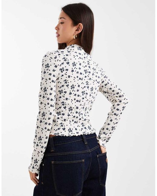 Miss Selfridge Geribbelde Hoogsluitende Top in het White