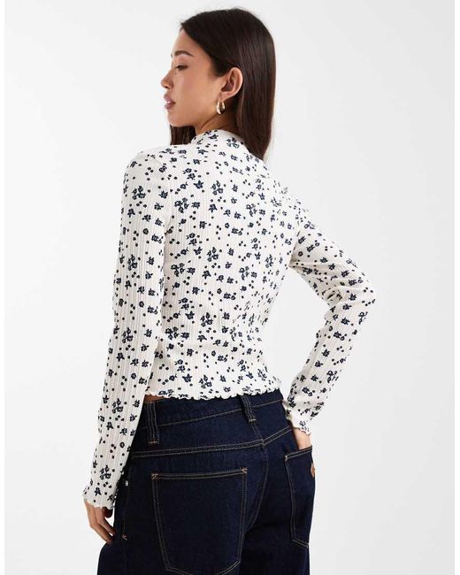 Miss Selfridge White Ribbed High Neck Top