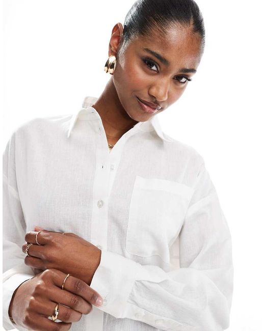 Brave Soul Overhemd Van Linnenmix Met Lange Mouwen in het White