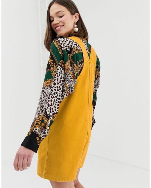 Monki Yellow Dungarees Dress