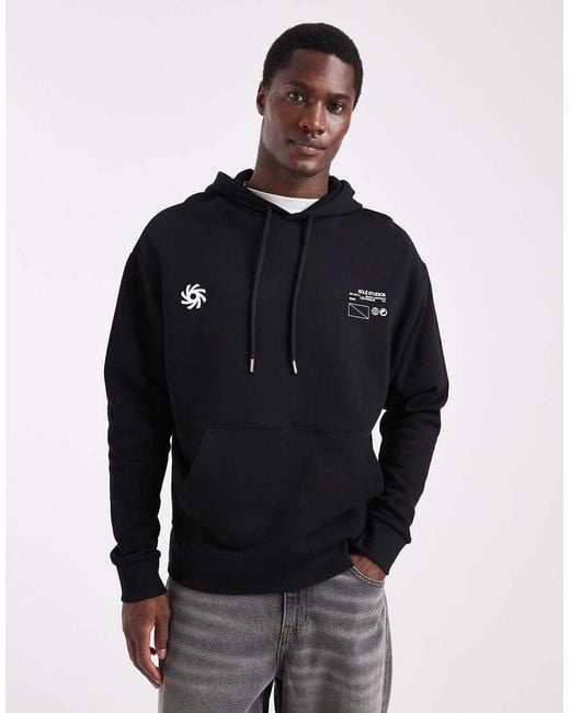 ASOS Black Relaxed Hoodie With Logo Puff Print for men