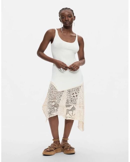 Desigual Natural Asymmetric Crochet Dress