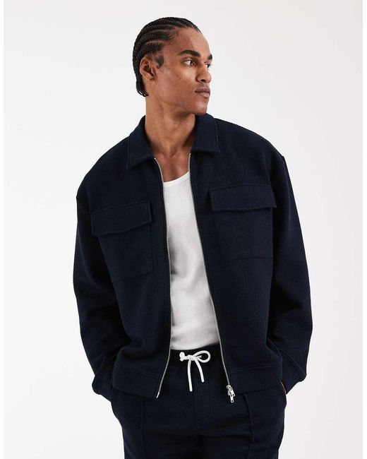 ASOS Blue Relaxed Zip Through Jacket for men