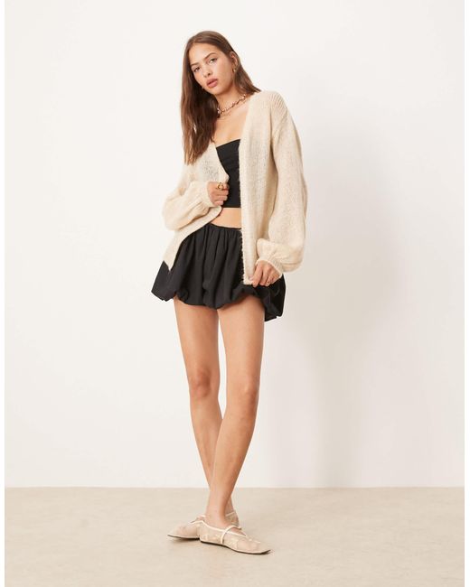 ASOS Natural Fluffy Knit Cardigan With Balloon Sleeve