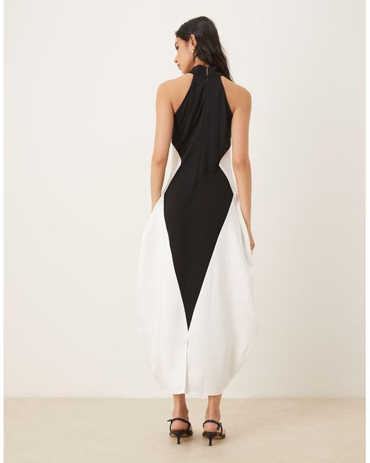 JW PEI Natural Cotton Racer Halter Neck Panel Detail Volume Hem Maxi Dress