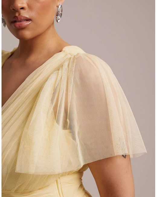 Lace & Beads Plus Natural Bridesmaid Madison Flutter Sleeve Maxi Dress