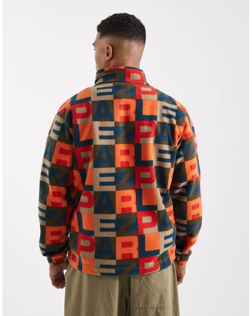 Parlez Red Monogram Logo Zip Through Fleece for men