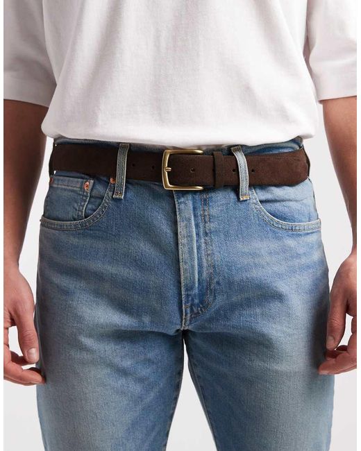 ASOS Blue Smart Suede Belt With Gold Buckle for men