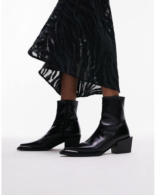 TOPSHOP Black Riley Leather Western Boot
