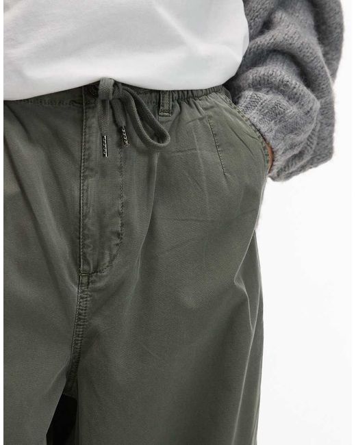 Topman Gray Twill Oversized Cropped Pants for men