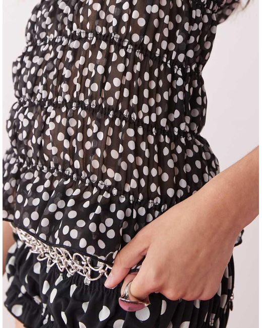 Collusion Black Chiffon Polka Dot Shirred Vest