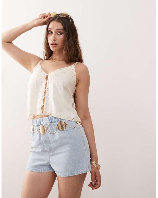 Miss Selfridge Blue Elastic Waist Shorts