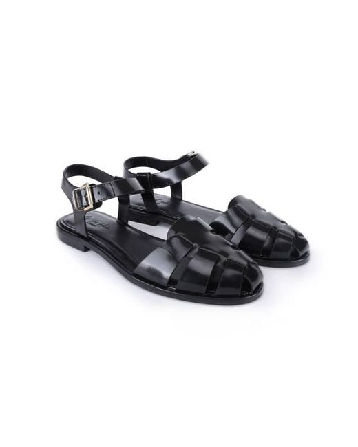 OFF THE HOOK Black Lilly Leather Fisherman Flat Sandals
