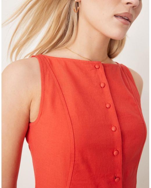 ASOS Red Slash Neck Button Down Dropped Waist Mini Sundress