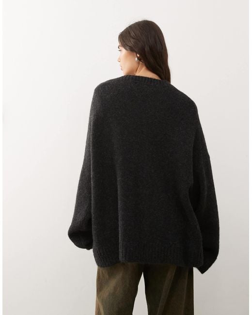 Weekday Black Wool Blend Super Oversized V Neck Jumper