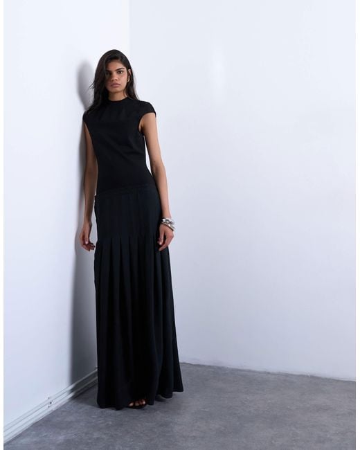 TOPSHOP Women's White Box Pleat Skirt Dropped Waist Maxi Dress