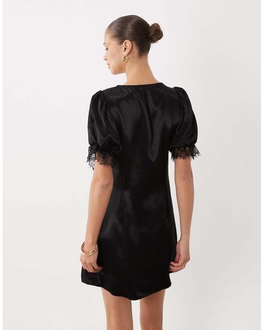 Miss Selfridge White Satin Lace Trim Mini Dress