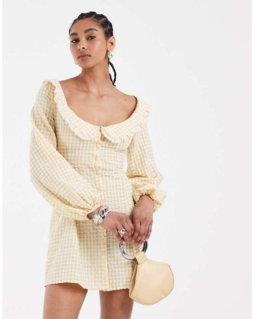 ASOS Natural Baby Doll Collared Mini Dress With Godets
